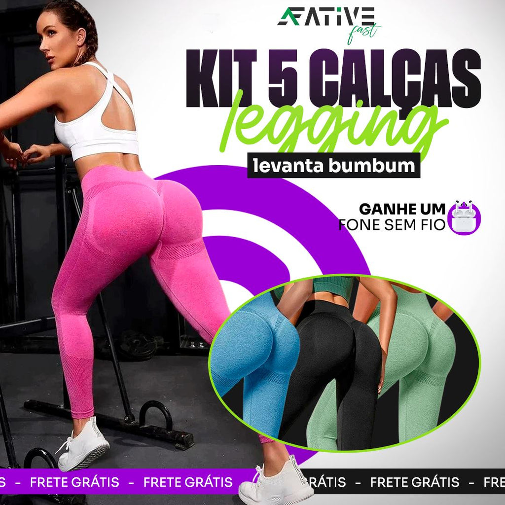 Kit 5 Calças Legging - Aumenta Bumbum e Afina Cintura + BRINDE